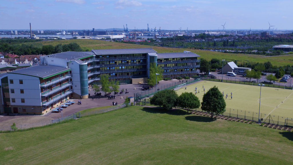 Aerial photo of the Ebbsfleet Academy building and grounds.