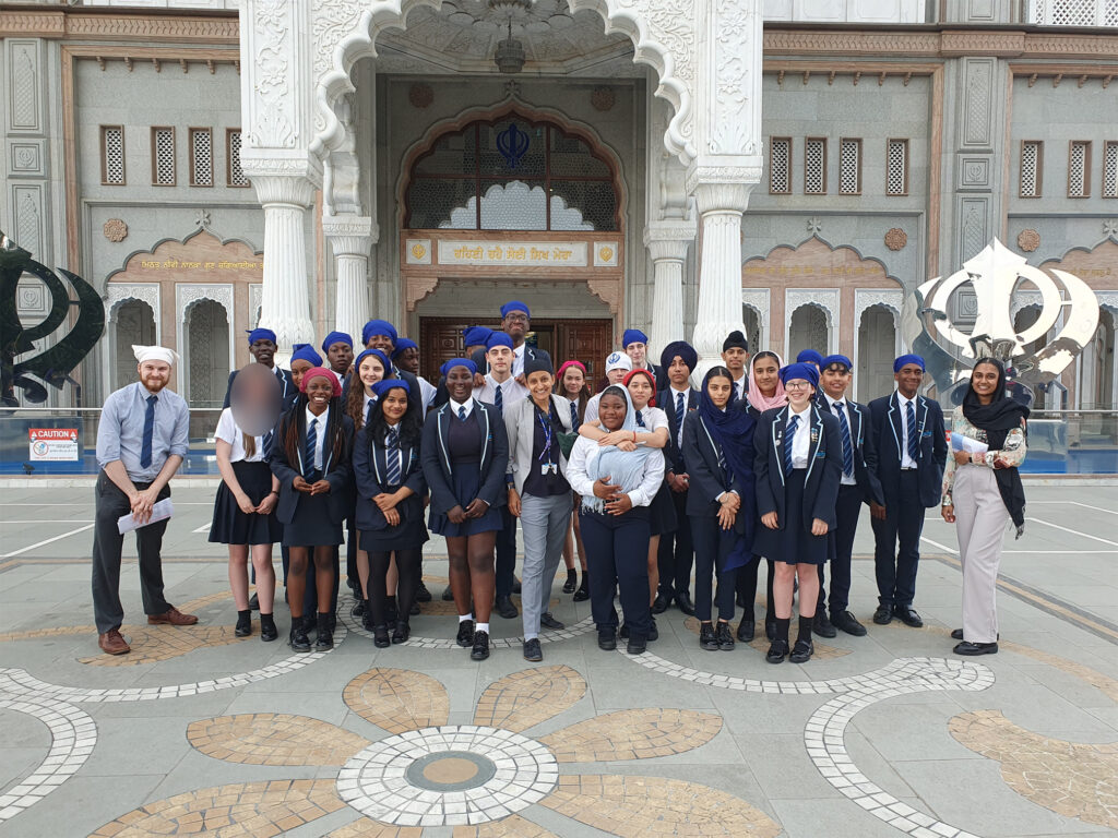 A group of Year 10 students are pictured posing for a photo together whilst on a trip to the Gurdwara Temple in Gravesend, Kent on Wednesday 28th June 2023.