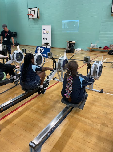 Ebbsfleet Academy students seen participating in a Rowing Competition at Sir Joseph Williamson's Mathematical School in Rochester.