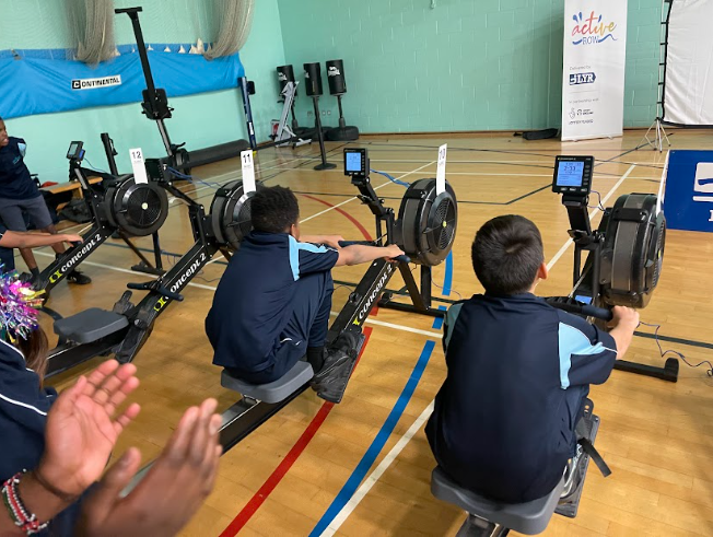 Ebbsfleet Academy students seen participating in a Rowing Competition at Sir Joseph Williamson's Mathematical School in Rochester.