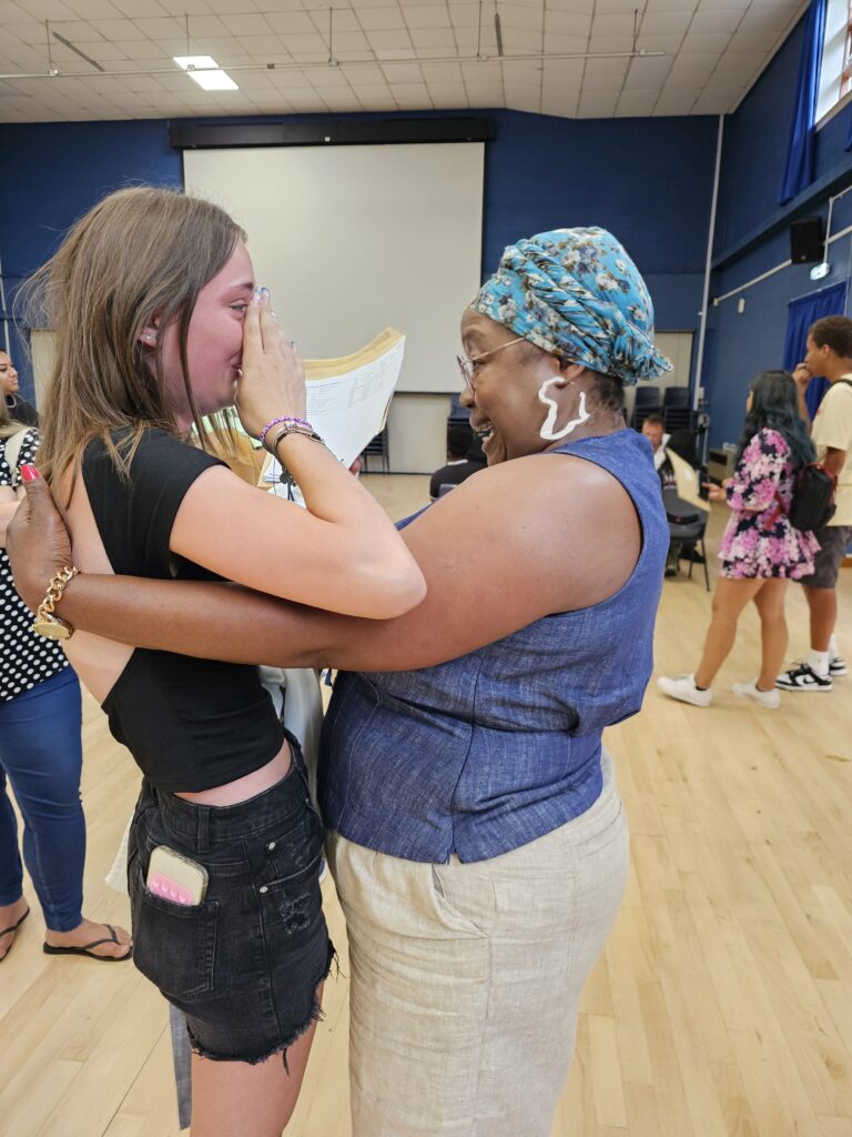 Students collecting their results