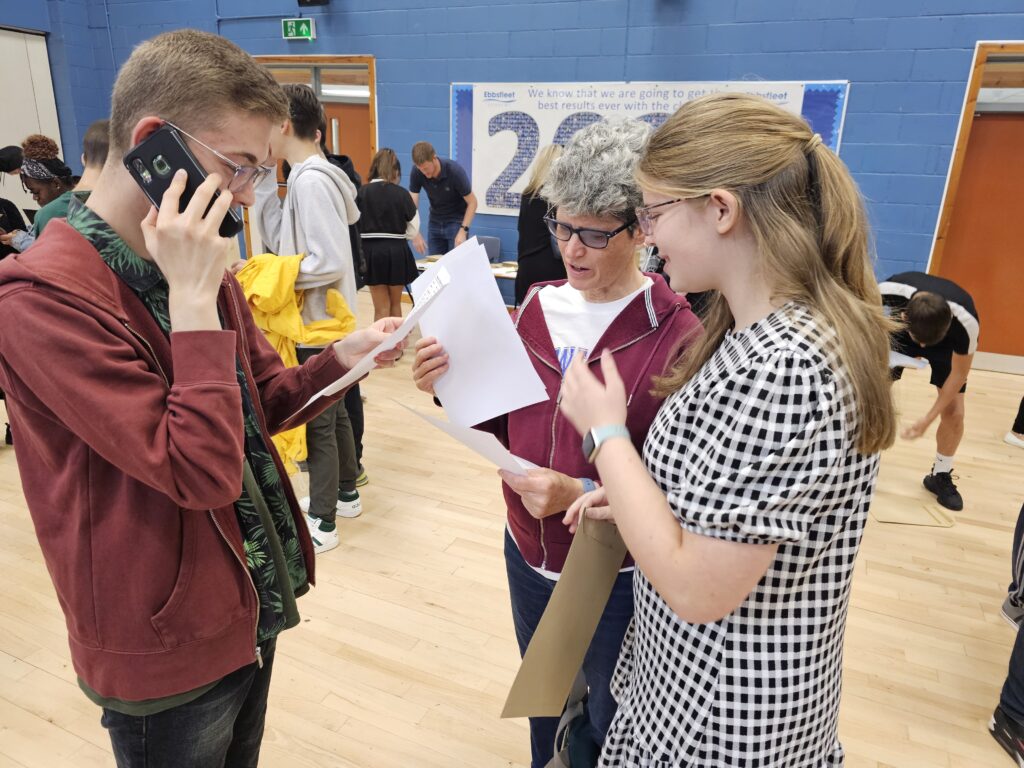 Students collecting their results